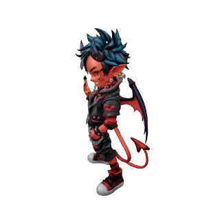 Rotating 3D model generated from the red imp illustration