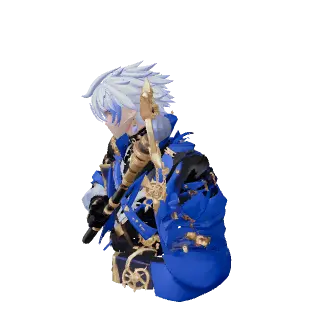Rotating 3D model generated from the blue and gold mage illustration