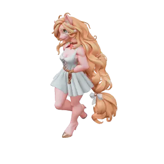 Rotating 3D model generated from the blonde ponygirl illustration
